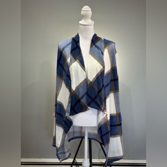 SALE! Blue New York Laundry Plaid Open Front Top Size M NWT - Picture 1 of 7